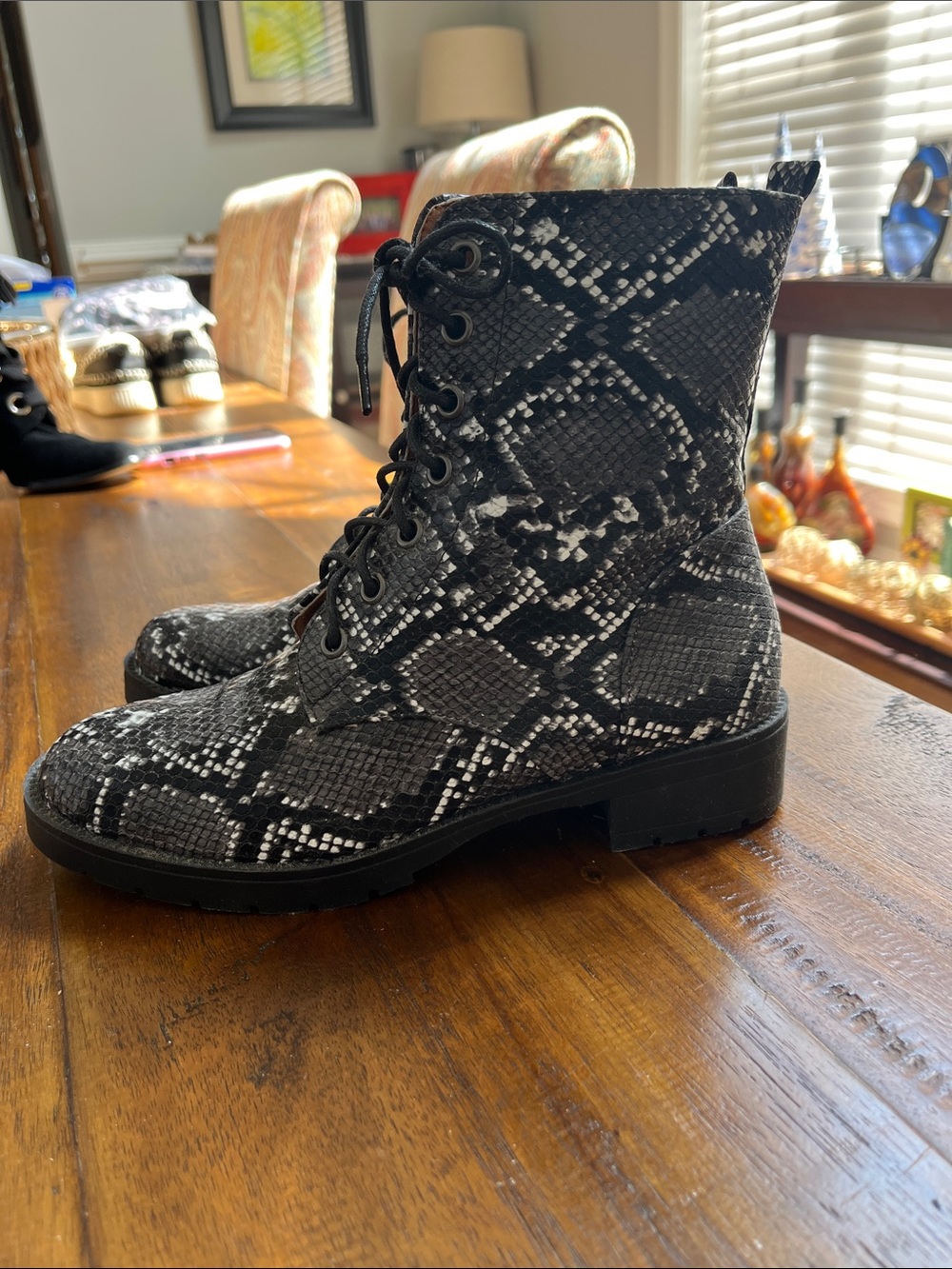 Coconuts by Matisse Black and Gray Snake-Print Lace-Up Ankle Boots - Picture 2 of 3